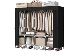LOKEME Wardrobe Closet，Black Portable Closet with Zippers，65.4Inches 19mm Diameter，Portable Closets for Hanging Clothes，with 4 booms and Storage cabinets，Spacious Large -Capacity Storage Space