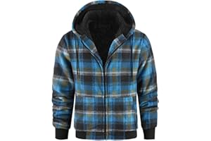 Zip Up Hoodie Men Thick Plaid Shacket Warm Sherpa Fleece Lined Coats Thick Winter Jacket With Pockets Hooded Sweater