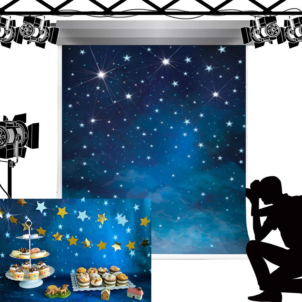 Kate Bokeh Star Light Photo Backdrops Seamless Washable Blue Starry Night Sky Glitter Background for Birthday Party Studio Photography 5x7ft/1.5x2.2m