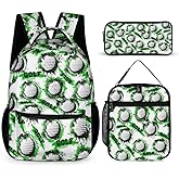 Homieblanket Golf Backpack with Lunch Box & Pencil Case, 16 Inch Cool Golf Themed Bookbag, Adjustable Durable Lightweight Large Capacity, Colorful Golf Backpack Set for Kids Girls Boys School