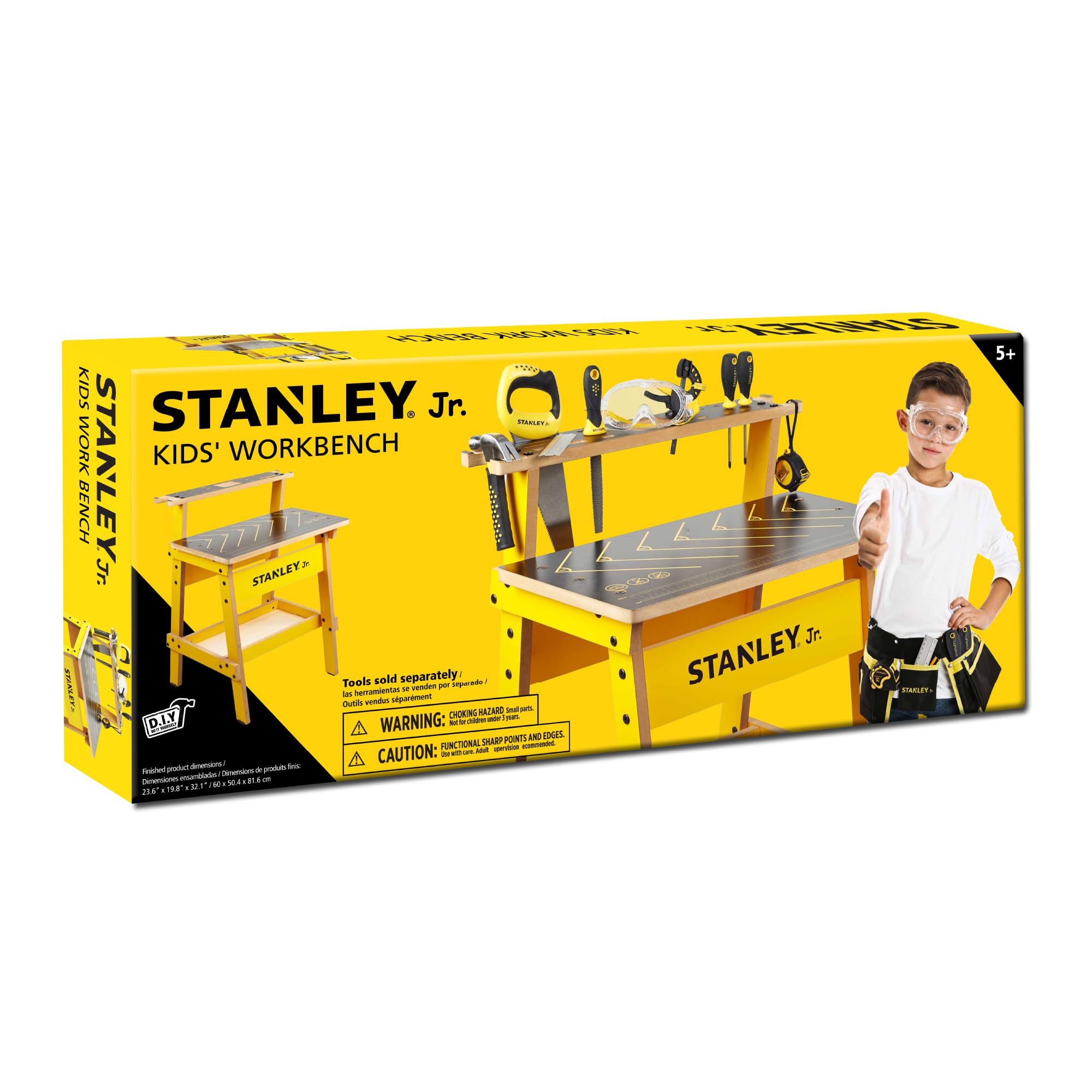Stanley Jr. WB002-SY Children's Workbench - Let Your Child Play and Learn at the Same Time - Made of Solid and Durable Wood - from 5 Years, Yellow Black
