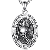 CRMAD Greek God Necklace Sterling Silver Religious Protector Pendant Jewelry Gifts for Women Men