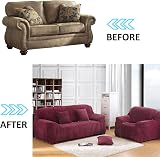 Teynewer Thick Velvet Sofa Cover 4 Seater Red High Stretch Non Slip view 5