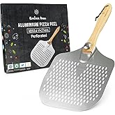 Timber Tree Aluminum Metal Perforated Pizza Peel with Foldable Wood Handle for Easy Storage, Gourmet Luxury Pizza Paddle for 
