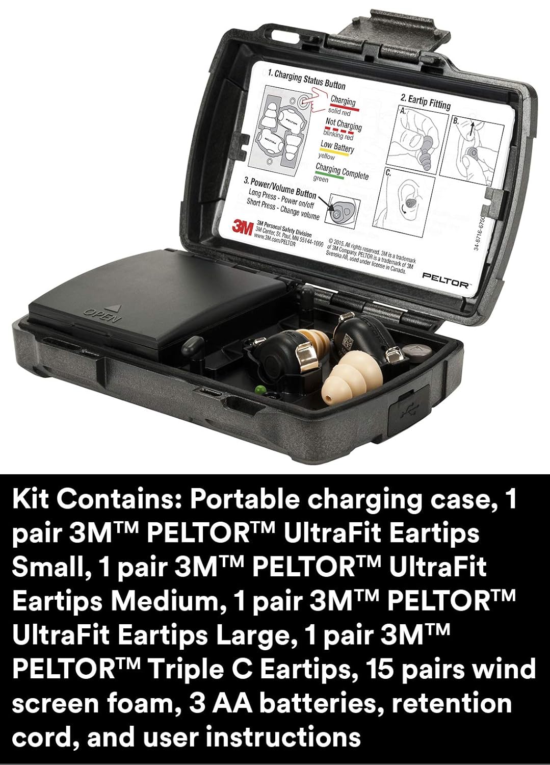 3M PELTOR TEP-200 Tactical Earplug Kit, NRR 23dB, Rechargeable, Noise Reduction, Construction, Law Enforcement: Industrial & Scientific