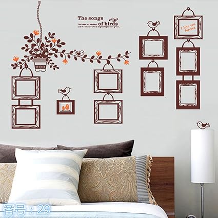 Amazon Co Jp 29 ウォールステッカー フォトフレーム 壁紙シール 花 英語 小鳥 楽器