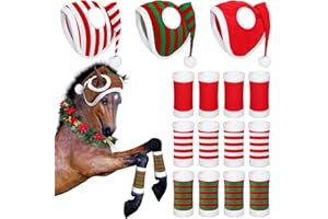 Dansydaisy 15 Pcs Christmas Horse Accessory Set Christmas Hook and Loop Fasteners Horse Leg Wraps Xmas Hats Caps for Holiday Costume Accessories