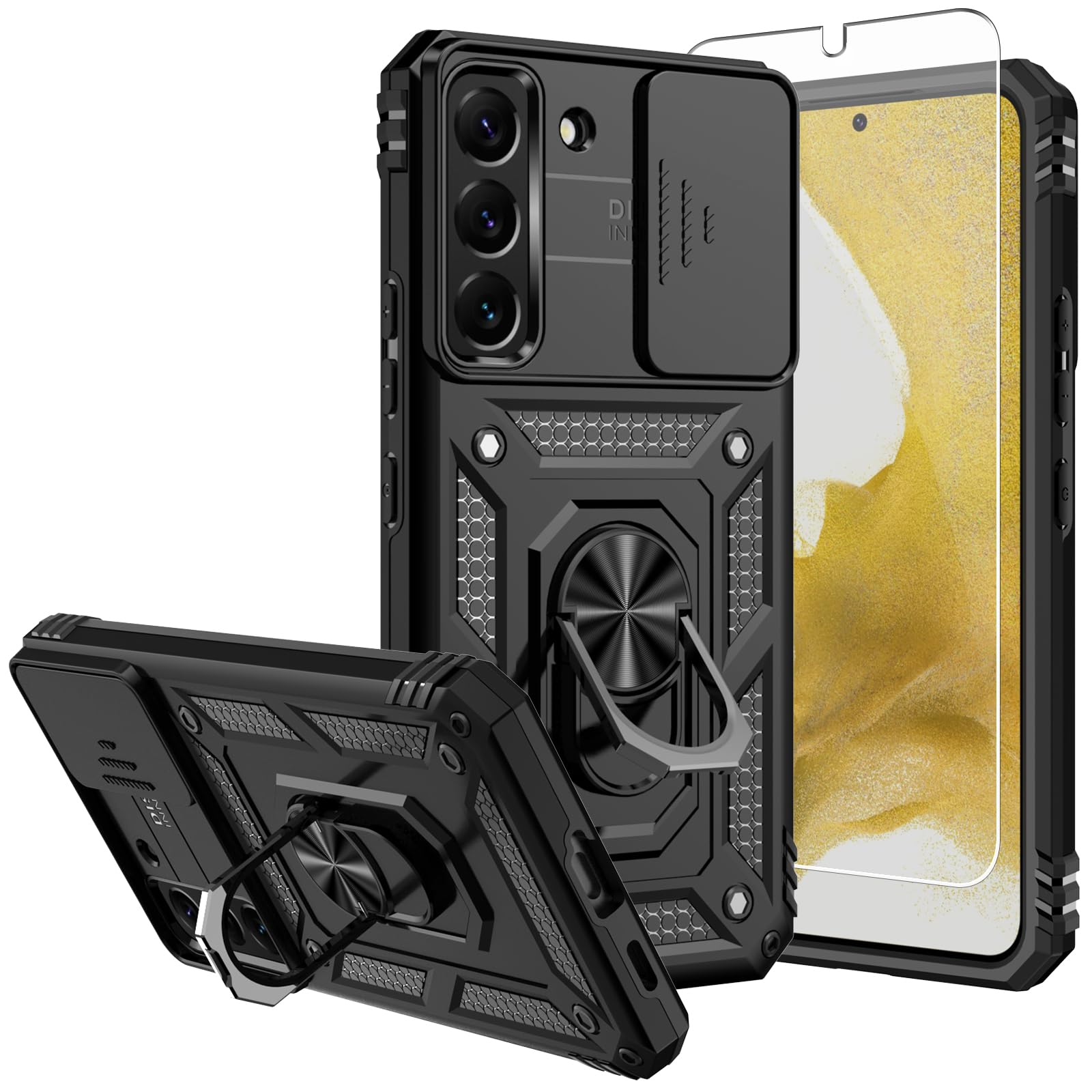Photo 1 of ***2 INCLUDED***SKTGSLAMY for Samsung Galaxy S22 Case, Galaxy S22 Case with Screen Protectors and Camera Cover,[Military Grade] 16ft.Drop Tested Cover with Magnetic Kickstand Protective Case for S22 (TC-Black)***2 INCLUDED***