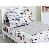 Meeting Story 3pcs Kids Comforter Sets Zipper Bedding Set for Boys,Twin Kid Bedding Set Car Comforter Construction Bedding for Kid,All in one Zipper Bedding（White,Twin）