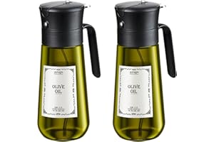 hoforife 2 PCS Glass Olive Oil Dispenser for Kitchen, 2 In 1 Oil Dispenser Bottle & Oil Sprayer for Cooking, Auto Flip Cap, 1