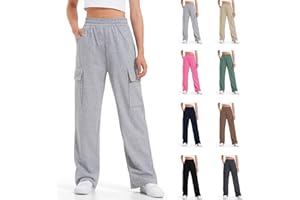 Girls Cargo Pants Sweatpants Athletic Jogger Pants Elastic Waist Baggy Trousers Wide Leg Cargo Sweatpants with Flap Pockets