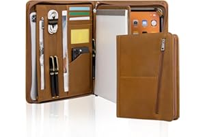 AZXCG Leather Portfolio Organizer for Men, Professional Padfolio Folio with A4/Legal Pad Holder, Business Resume Zippered Portfolio, Tablet Case for iPad Pro 12.9", Gift for Women/Men, Brown