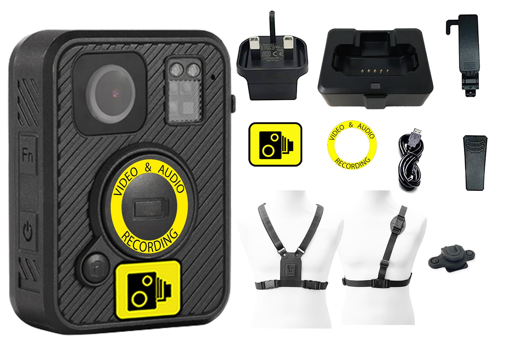 Brifield® BR5 Body Camera - 64GB Memory Wearable Bodycam With Klick Fast Chest and Shoulder Straps for Door Staff, Bouncer, SIA Security