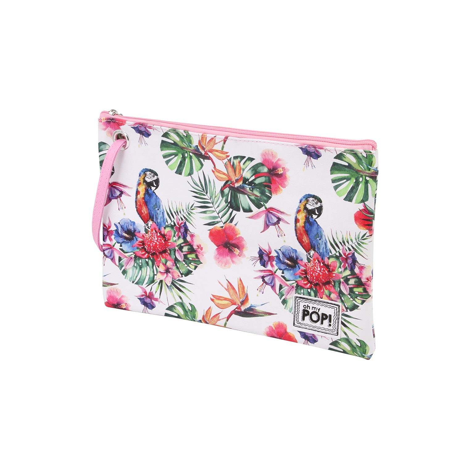 Oh My Pop! Parrot-Sunny Toiletry Bag, White, 29.5 x 20 cm