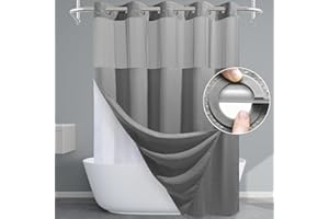 EUTXL Grey Shower Curtain and Liner Set - 230GSM Waffle Weave Textured Heavy Duty,Hotel Luxury Weighted Bath Curtain,71W x 74H