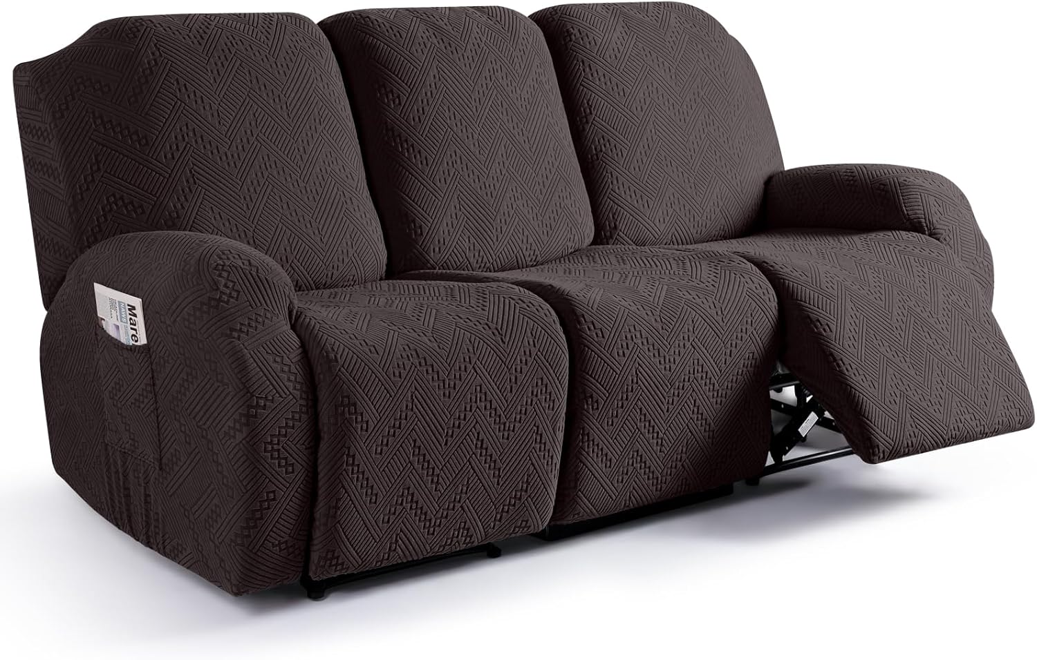 Slipcovers - Ruaozz Stretch Recliner Sofa Covers 3-Pieces Reclining Couch Covers with Pockets Jacquard Reclining Sofa Covers 3 Seater Soft Washable Furniture Protector with Elastic Bottom (3 Seater, Chocolate)