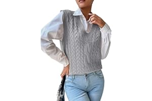 RefindWin Women's Casual V Neck Cable Knit Sweater Vest Solid Sleeveless Tank Tops Women Vest
