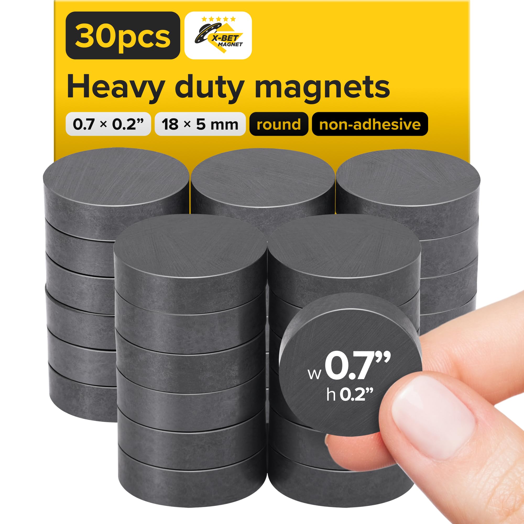 Magnets - 1,8 cm (0.7'') Round Disc Ceramic Magnets - Flat Circle Magnets for Science & DIY - Ferrite Small Magnets Perfect for Refrigerator, Whiteboard, Fridge - 30 PCs