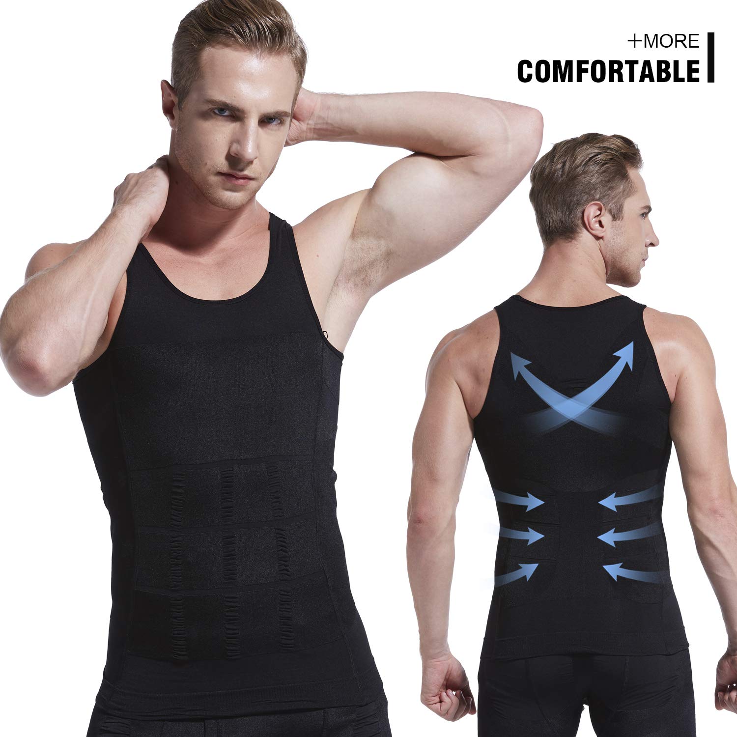Hoter Men's Body Shaper Slimming Vest, Men's Elastic Sculpting Vest Thermal Compression Base Layer Slim Muscle Tank Shapewear (Black Tank Top, M)