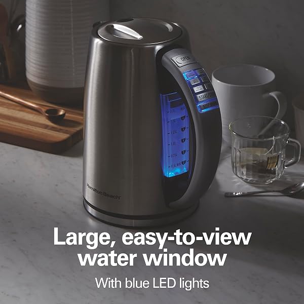 HAMILTON BEACH 1.7 LITER TEMPERATURE CONTROL ELECTRIC KETTLE, WATER BOILER & HEATER, FAST BOILING 1500 WATTS, BPA FREE, CORDLESS, AUTO-SHUTOFF AND BOIL-DRY PROTECTION, STAINLESS STEEL (41020R)