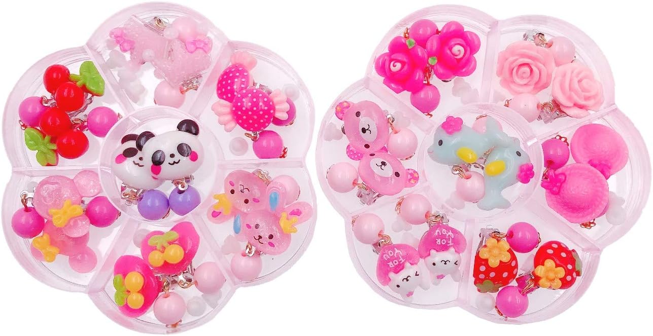 JZK 14 works plastic pink cute girls clip on earrings set toy jewelry for 4-7 years old girls birthday gift party favours giveaways thank you gift - Image 3