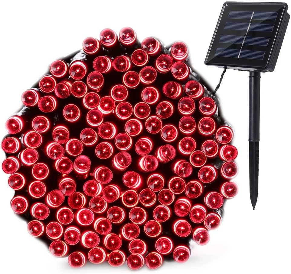 Qedertek 200 LED Solar Christmas Lights, 72ft Fairy String Lights for Home, Porch, Patio, Garden, Lawn, Party and Christmas Tree Decorations(Red)