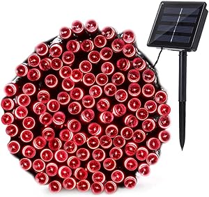 Qedertek 200 LED Solar Christmas Lights, 72ft Fairy String Lights for Home, Porch, Patio, Garden, Lawn, Party and Christmas Tree Decorations(Red)