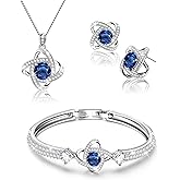 Menton Ezil Celestiluck Crystal Jewelry Sets For Women 18K White Gold Plated Bracelet Necklace and Earrings Sets for Wife Girlfriend or Mothers Idea Gift for Special Women in Life
