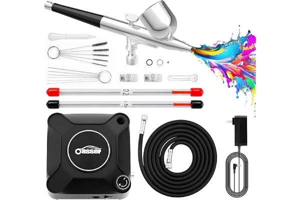 Oasser Airbrush Kit with Compressor Portable Dual-Action Airbrush Compressor Set Plug-in Stepless Pressure Adjustment for Pai