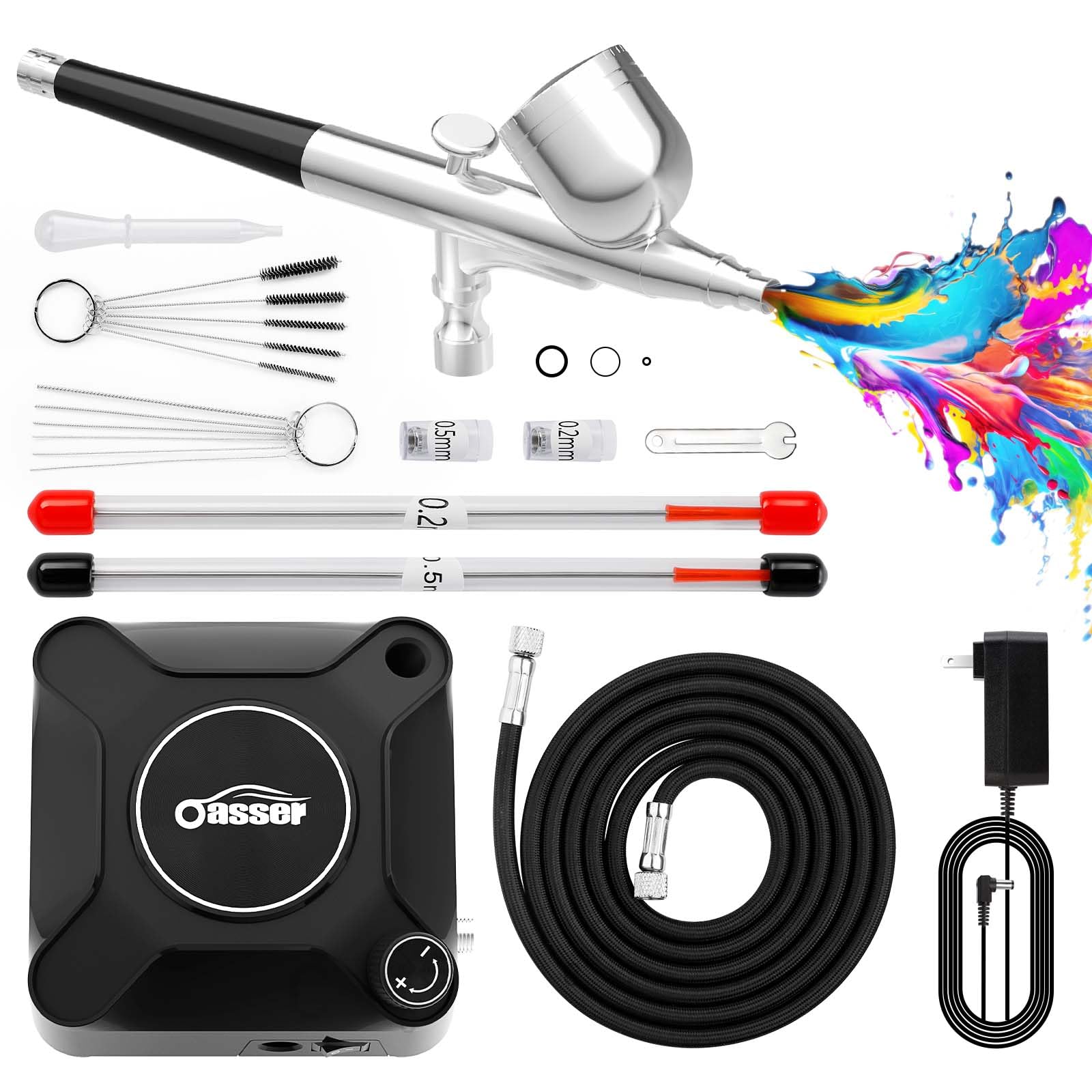 Photo 1 of Oasser Airbrush Kit with Air Compressor, Dual Action 40 PSI 10.5 L/min Airbrush Set Gun, Air Brush for Nails, Makeup, Model, DIY(Black)