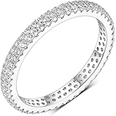 MDFUN Two Rows Round Cut Cubic Zirconia Promise Ring Engagement Rings Wedding Eternity Bands 18K White Gold Plated for Women Size 5-10