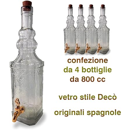 4 X Glass Bottles And Furniture Square Faucet With Metal And Cork