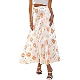 ANRABESS Womens Pleated Maxi Skirts Summer Floral Chiffon Dressy Casual Flowy Skirt with Full Lined Beach Vacation Clothes