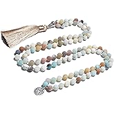 Hovaete 108 Mala Prayer Beads Necklace Natural Stones Meditation Yoga Jewery 108 Hand Knotted Japa Mala Beaded Long Tassel Ne