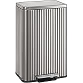SONGMICS Trash Can, 13 Gallon (50 L) Garbage Can for Kitchen, with Lid, Pedal, and Removable Inner Bucket, Soft Close, Stainless Steel, 15 Trash Bags (Code K) Included, Metallic Silver ULTB586EZ01