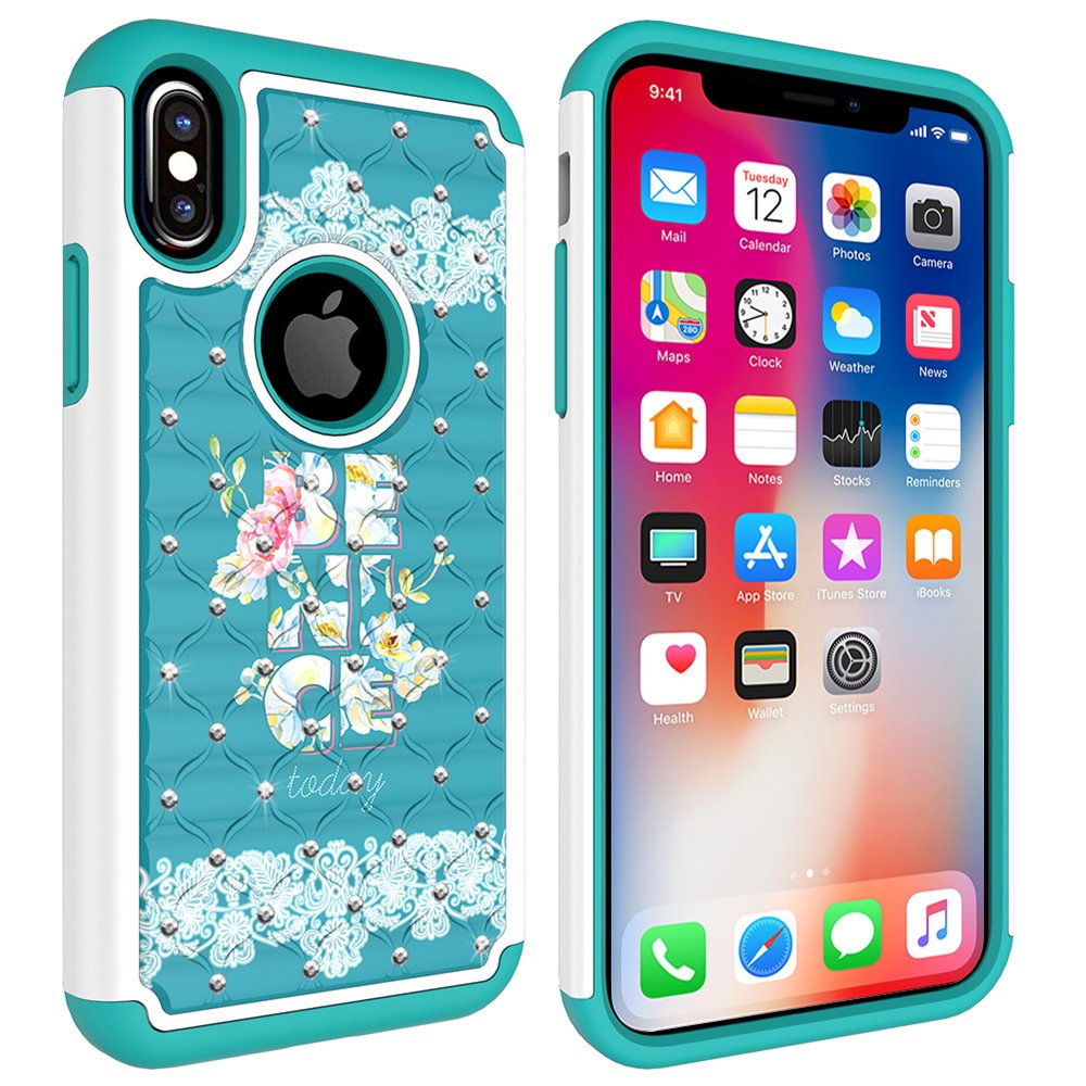 iPhone X Case, MagicSky [Shock Absorption] Studded Rhinestone Bling Hybrid Dual Layer Armor Defender Protective Case Cover for Apple iPhoneX - Be Nice