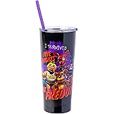 Silver Buffalo Five Night at Freddy's I Survived Double Walled Stainless Steel Tumbler with Straw, 22 Ounces