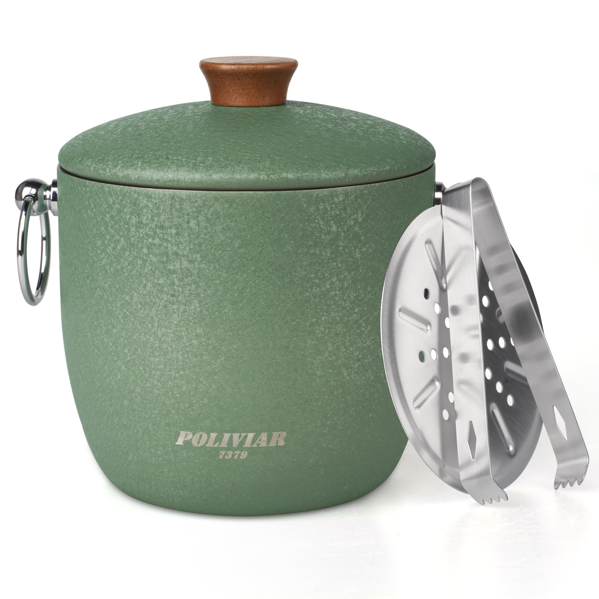 POLIVIAR Ice Bucket with Lid and Ice Tongs, 2.5L Stainless Steel Ice Bucket, Easy Carry Handle& Double Walled Insulation, Bar Ice Bucket Perfect for Home Bars, Pubs, BBQs and Picnics (Green)