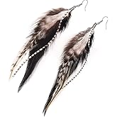 lureme Bohemian Multicolor Pheasant Feathers Dangle Earrings Handmade Natural Feather Earrings (er006314)
