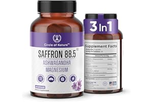 CIRCLE OF NATURE Saffron Supplement 88.5mg Boosted with Ashwagandha & Magnesium Glycinate, for Mood & Mental Health Support, 60 Clean Capsules, Saffron Stigma Extract, Made in USA