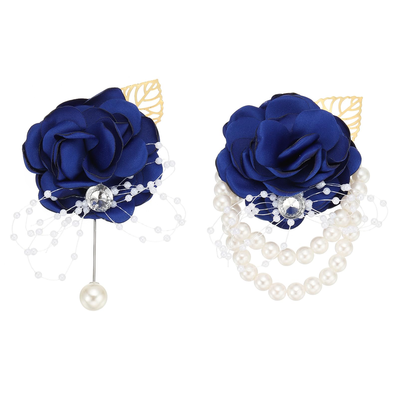 PATIKIL Rose Bridesmaid Wrist Flower Corsage, Artificial Rose Flower Wrist Corsage Boutonnieres Bride Wrist Corsage for Wedding Party Ceremony, Deep Blue