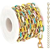 UMAOKANG 2 Yard Gold Plated Chain for Jewelry Making Stainless Steel Chains Bulk Colorful Enamel Paperclip Chain Roll with Jump Rings and Lobster Clasps