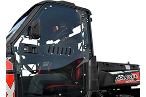 SuperATV Polaris Ranger Cab Enclosure Vented Doors (See Fitment) - Made of Lightly Tinted Scratch-Resistant 1/4" Thick Polycarbonate - Sliding Vents - Includes Bolt-On Side View Mirrors - Made in USA