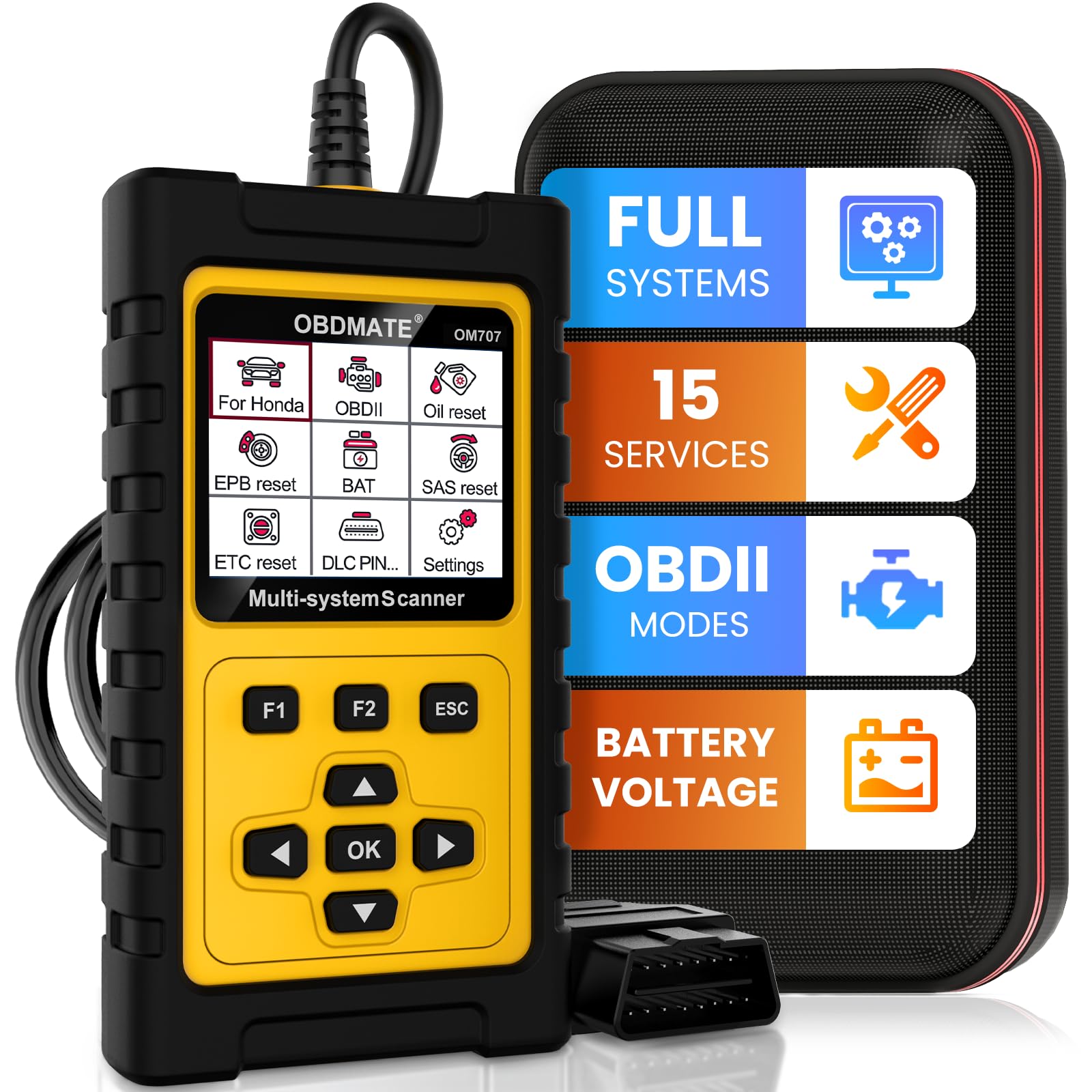 Photo 1 of OBDMATE OM707 OBD2 Scanner for Honda Acura, Full Systems Diagnostic Tool, 15 Popular Reset Services, Auto VIN, Battery Test, One-Key I/M Readiness, No Subscriptions Lifetime Update