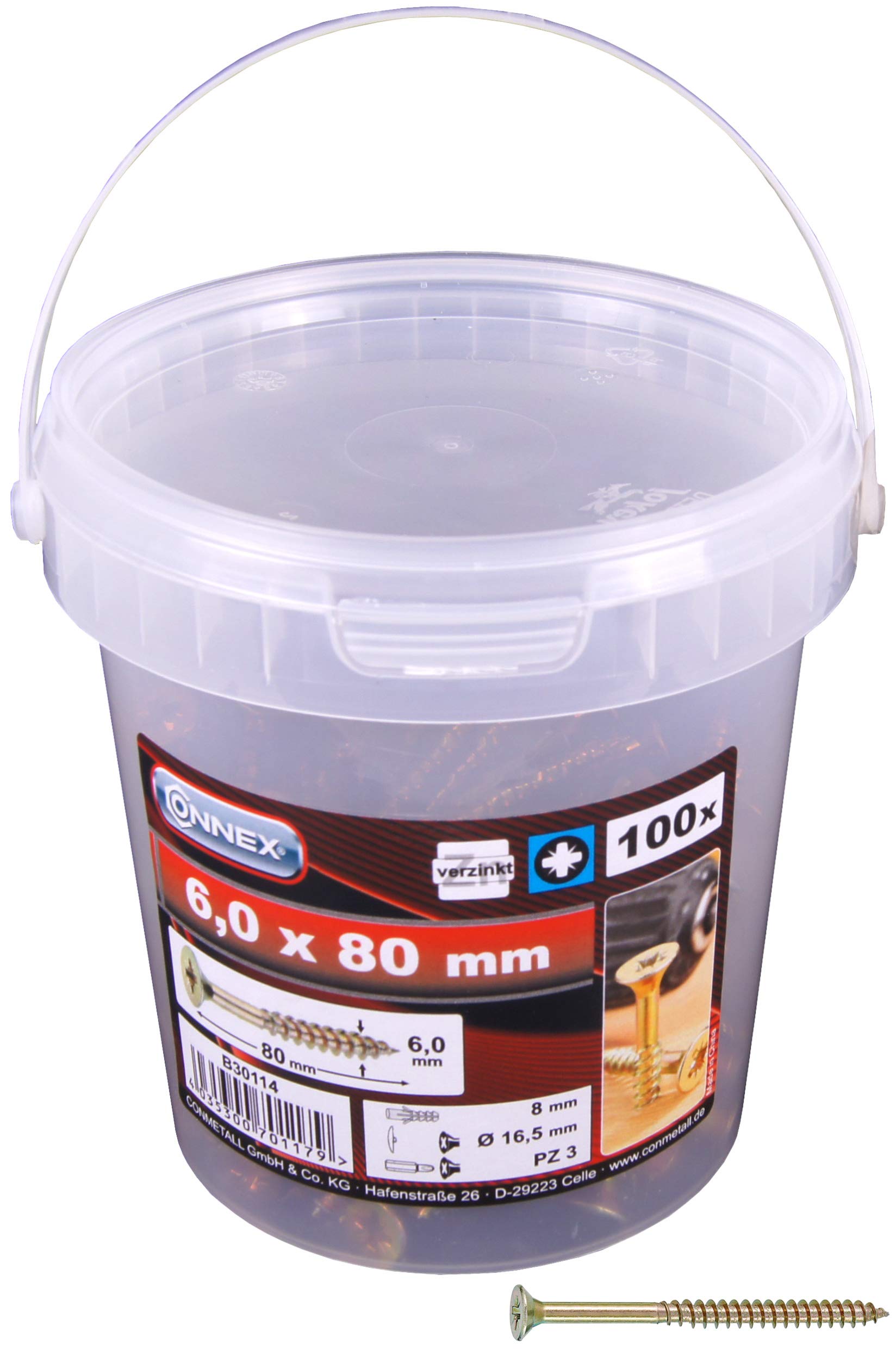 CONNEX B30114 PZ 6 x 80mm Uni-Screws Bucket (100 Pieces)