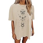 CSDAJIO Women's Casual Short Sleeve Loose Shirt Oversized T-Shirt Trendy Going Out Crew Neck Summer Graphic Tees