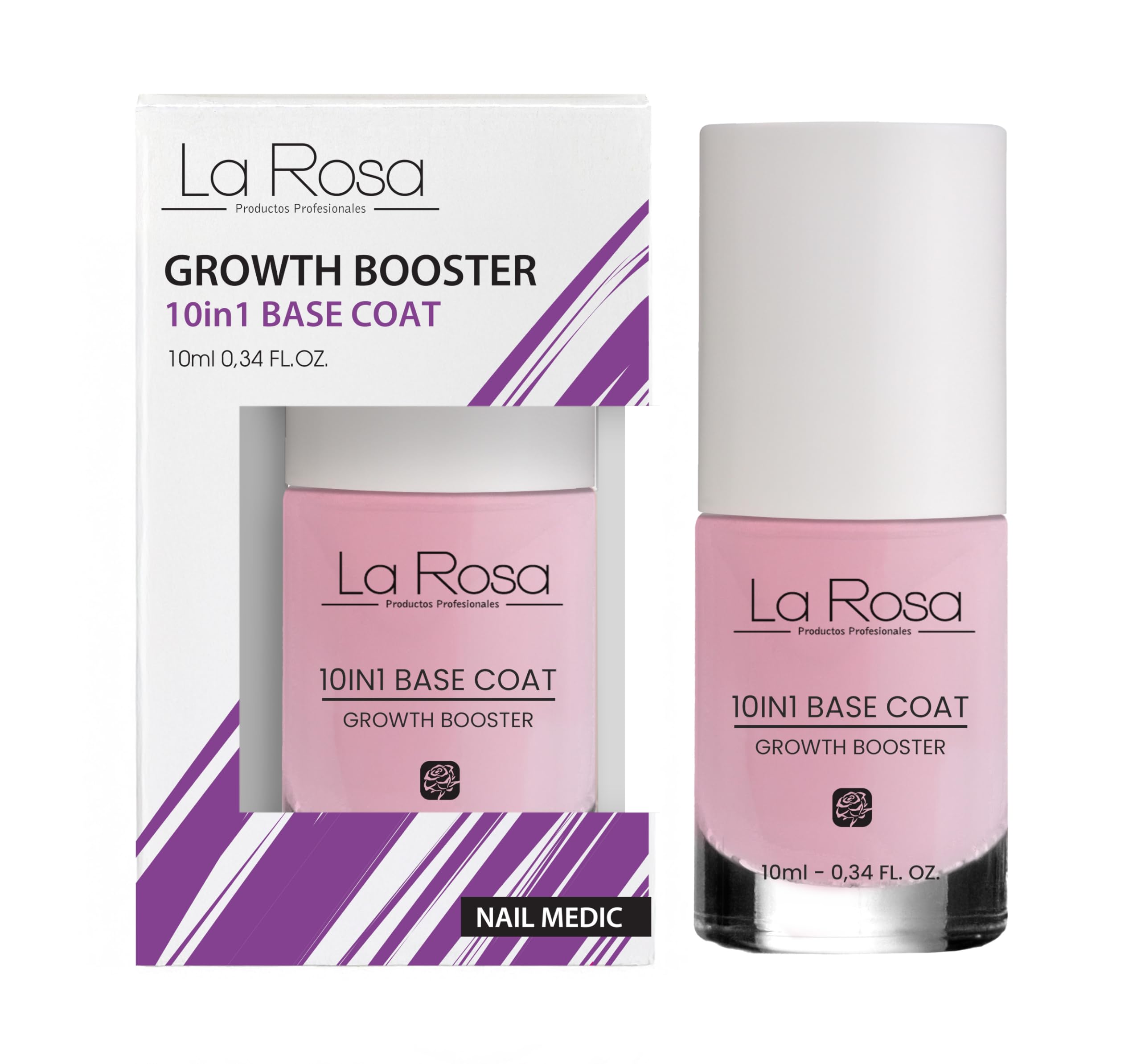 LaRosa Nail GROWTH BOOSTER 10-in-1, nails growth formula with Vitamin: E, C and F for delicate and weak nails - MAXIMUM NAIL GROWTH - BASE COAT 10 ml