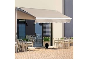MAGIC UNION 9.8' x 8.2' Patio Awnings Retractable Outdoor Sun Shade Cover Canopy for Patio Waterproof, Aluminum Polyester Awning for Doors, Balcony, Window (Khaki, 9.8' x 8.2')