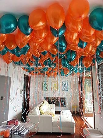Amfin 9 Inch Pack Of 50 Metallic Balloons Orange Dark Green