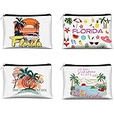 JEFBFBWE 4 Pcs Florida Makeup Bag,Florida Souvenirs and Gift,Travel Vacation Cosmetic Zipper Bag for Her,Mom,Sisters,Friends and Teachers